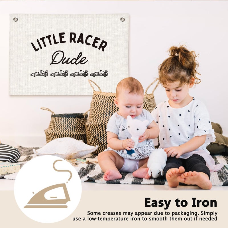 ETVISO Little Racer Dude Boys Room Decor - Linen Banner Wall Hanging Canvas Banner Flag Decor for Toddler Boy Bedroom Nursery Playroom - Image 4